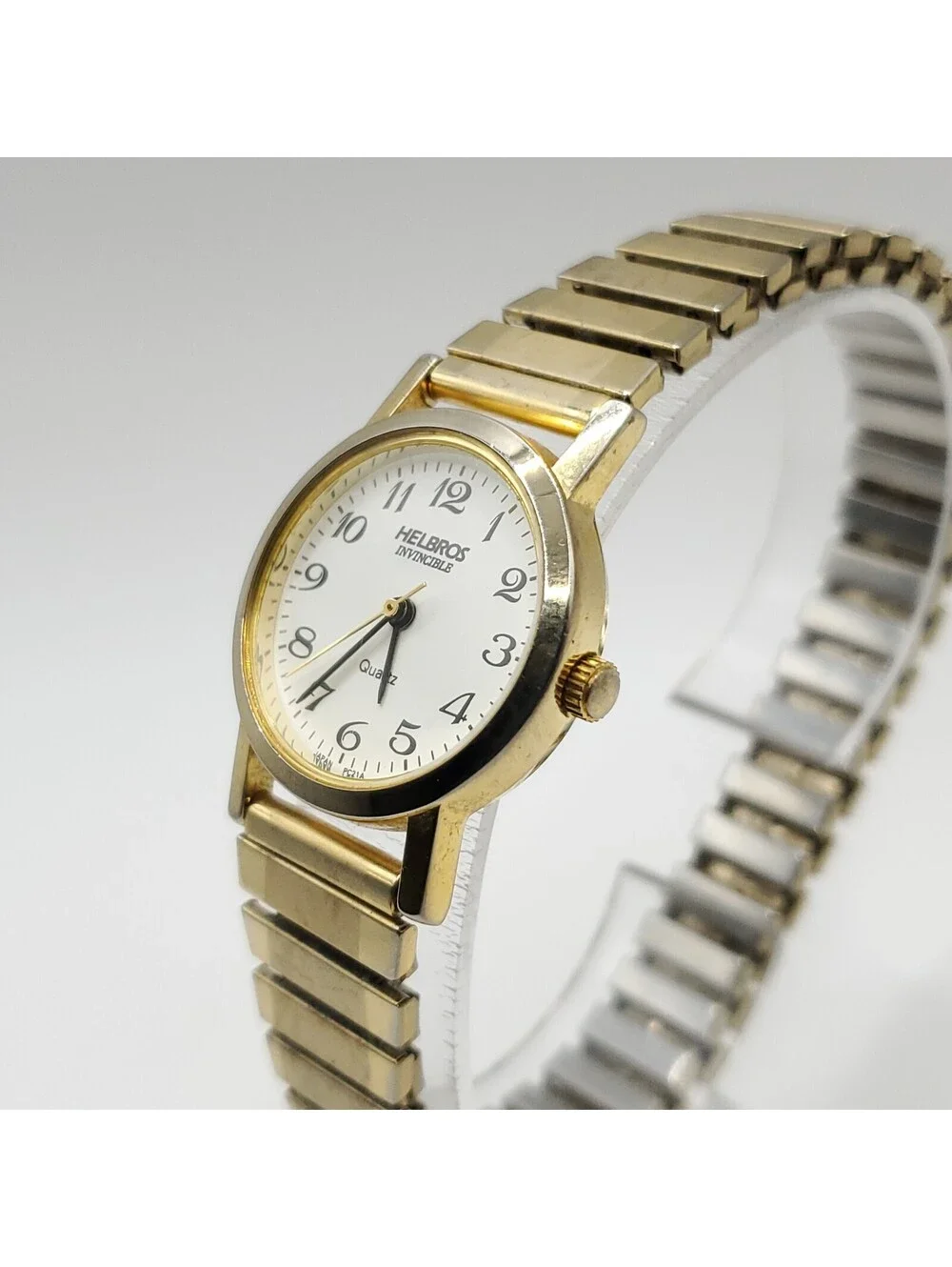 Helbros Invincible Quartz Womens Watch 25mm New Battery White Dial Gold Tone